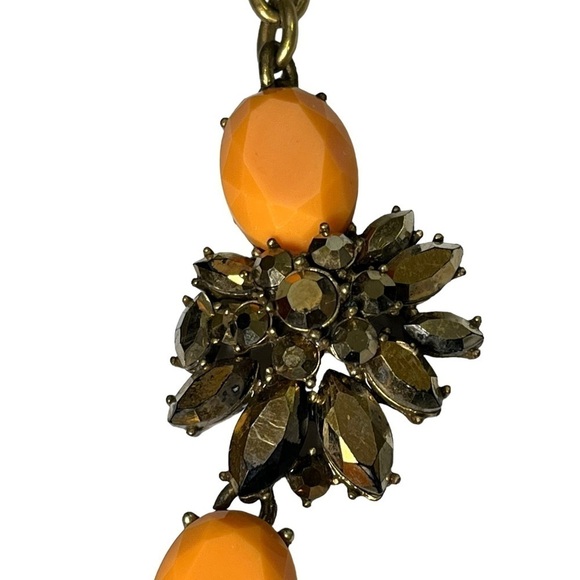 J Crew Antique Look Gold Orange Statement Necklace - Picture 4 of 12